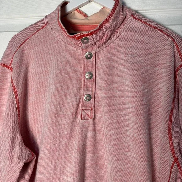 Tommy Bahama Relax Mens Red Waffle Knit Quarter Button Pullover Sweatshirt XL - Picture 2 of 9